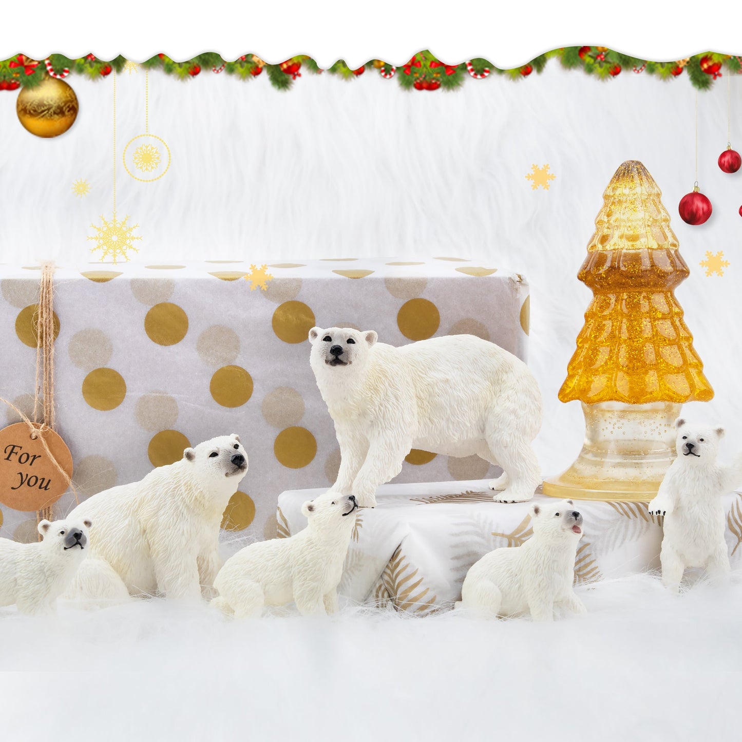 6-Piece Polar Bear Family Figurine Playset